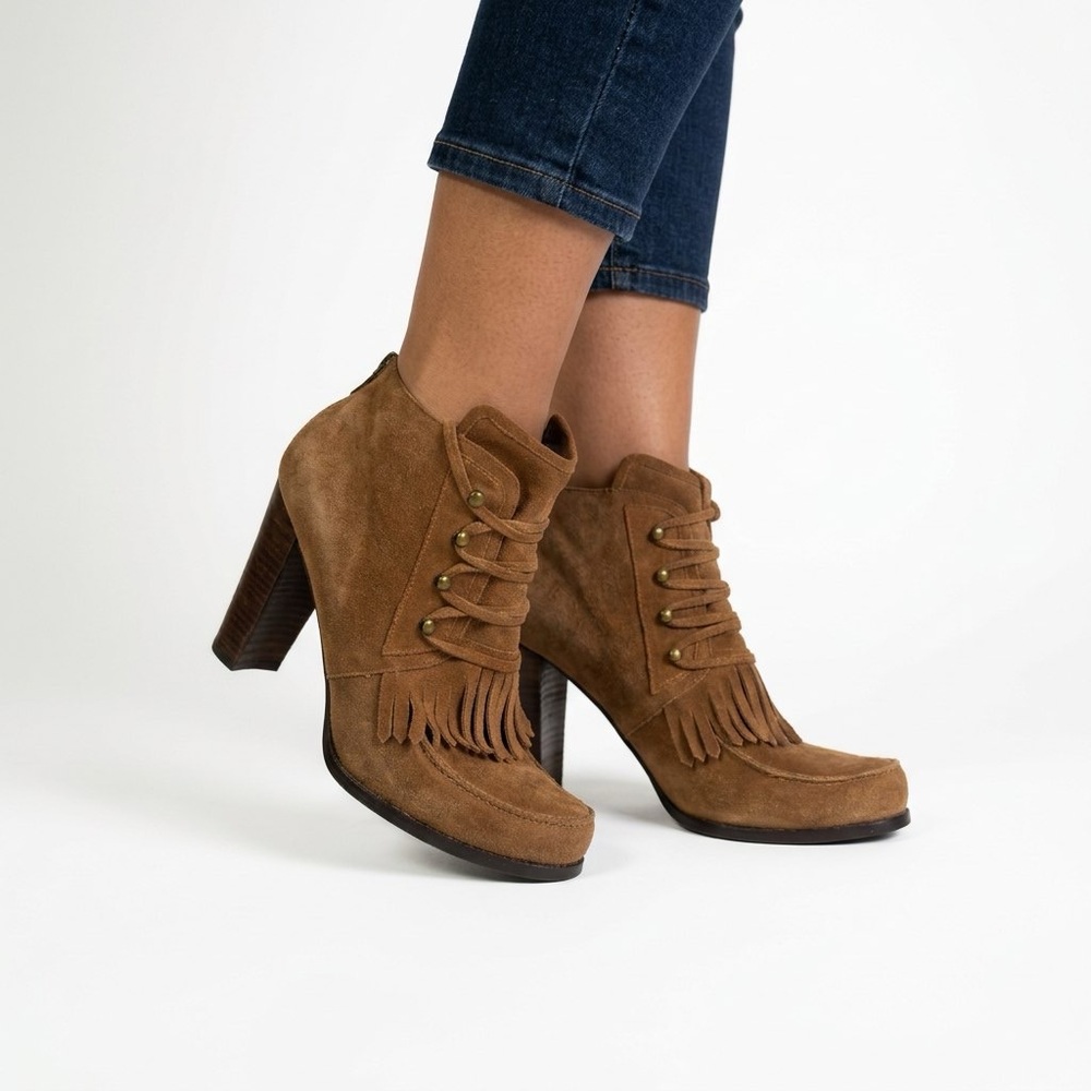 PEGABO BROWN SUEDE FRINGE HEEL BOOTIES WOMAN 39